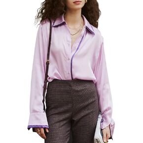 COLD POSH Silk Shirts for Women Button Down Top Womens 100% Pure Silk Casual Blouses Long Sleeve Lapel Collared Smooth Blouse