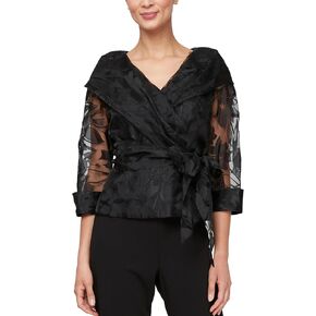 Alex Evenings Women's Portrait Collar Blouse, Black Burnout