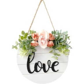 Love Home Sign Wreaths for Indoor Front Door Wall Decorations Hanging Signs for Holiday Halloween Christmas Housewarming Gift Signs, 12"