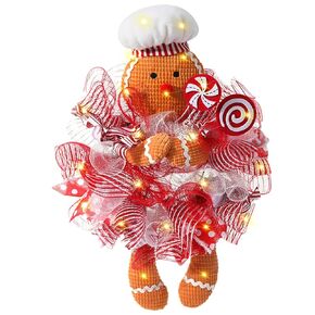 Christmas Mesh Wreaths for Front Door with Lights,Artificial Christmas Decoration Witch Wreath Holiday Thanksgiving Fall Winter Decor (Design F)