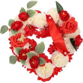 PRETYZOOM Shaped Wreath Outdoor Cemetery Wreath Garland Memorial Garland Mourning Prop Wreath Fake Foam Roses Wall Hanging Ornament Red