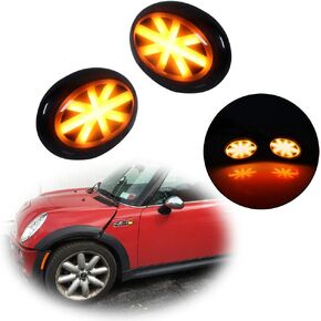 Smoked Lens Amber Union Jack logo LED Fender Side Marker Blinker Lights Compatible For Gen2 R55 R56 R57 R58 R59 MINI Cooper