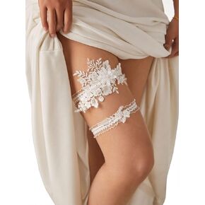 2 Pieces Wedding Garter Set for Bride with Stretchy Soft Lace Band PGT400