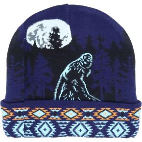 Needzo Knitted Sasquatch Beanie, Warm Bigfoot Ski Hat with Tribal Print Cuff, Soft Winter Headwear Accessory, One Size Fits Most, Color May Vary Multicolor