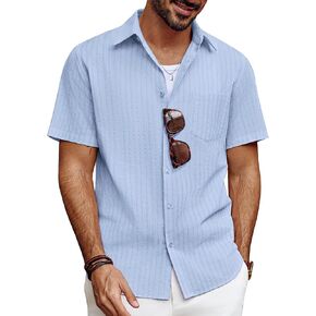 PJ PAUL JONES Mens Button Down Short Sleeve Shirt Summer Casual Cotton Button Up Beach Wedding Shirts