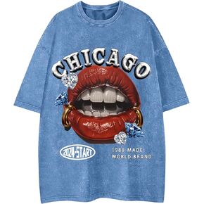 WDIRARA Men's Y2k Lip Graphic Print Tees Vintage Hipster Hip Hop Crew Neck T-Shirt Streetwear Top