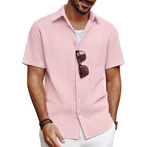 قميص رجالي من PJ PAUL JONES بأكمام قصيرة وأزرار سفلية للصيف كاجوال من القطن بأزرار حتى قمصان زفاف الشاطئ in Kuwait