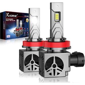 KORKIE H11/H9/H8 Headlight Bulbs, 24000 LM Bright 6000K Cool White H11 Light Bulb, IP68 Waterproof,Plug and Play,Pack of 2