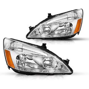 Torchbeam Accord Headlight from, Replacement Headlight Assembly for 2003-2007 Accord, Chrome Housing Amber Reflector Clear Lens Driver and Passenger Side