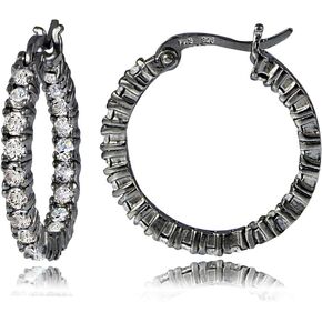 Sterling Silver Cubic Zirconia 3x20mm Round Hoop Earrings