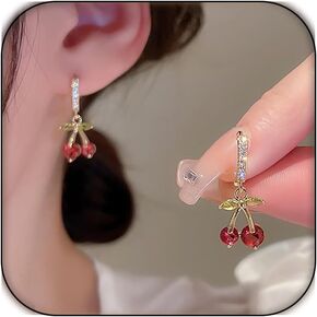 Cherry Earrings Dainty Fruit Earrings Cherry Crystal Earrings for Women Shining Summer Cherry Stud Earrings