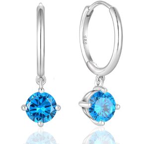 Dangle Drop Hoop Earrings 925 Sterling Silver Huggie Hoop Round Birthstone Cubic Zirconia Earring Jewelry for Women