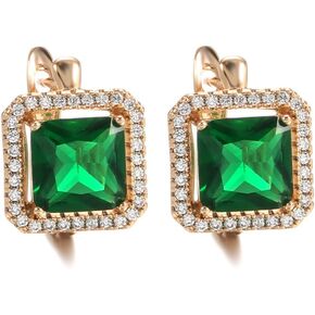 Halo Emerald Small Hoop Earrings for Women Gold Plated Princess Cushion Cut Green CZ Click-Top Tiny Hoops Earring Hypoallergenic Dainty Wedding Birthday Cocktail Jewelry