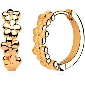 MYEARS Women Flower Earrings Gold Huggie Hoop Quartet Sleeper 14K Gold Filled Small Simple Handmade Hypoallergenic Everyday Jewelry