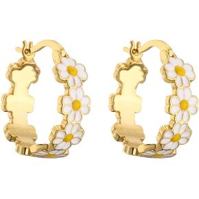 2 Pairs Small Daisy Flower Hoop Earrings for Women Hypoallergenic Golden Enamel Floral Cartilage Piercing Snap Back Hoops Earring Fashion Bridal Wedding Holiday Jewelry Gifts