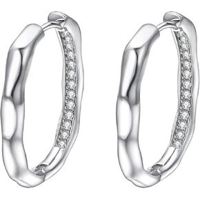 Square Round Hoop Earrings for Women 14K White Plated Geometric Cubic Zirconia Earrings Jewelry Earrings Dainty Jewelry