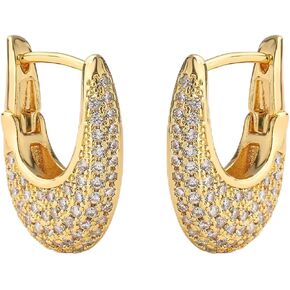 18K Gold Plated Cubic Zirconia Geometric Hoop Earrings For Women