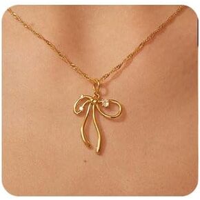 Gold Bow Necklace Gold Ribbon Necklace Bowknot Necklace Cute Bow Pendant Necklace Dainty Choker NecklacesJewelry for Woman