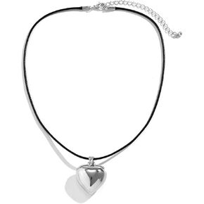 Pingyongchang Simple Chunky Glass Puffy Heart Choker Necklace Coloured Heart Charms Pendant Necklace for Women Party Birthday Trendy Jewelry