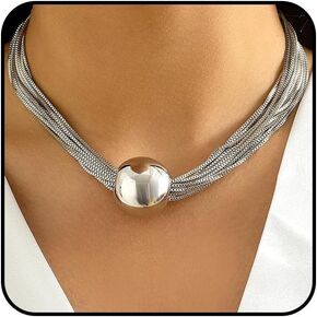 Chunky Gold Statement Necklace for Women Adjustable Silver Box Chain Choker Thick Sphere Pendant Necklace Exaggerated Metal Beads Jewelry Gifts