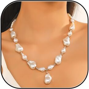 Baroque Pearl Necklaces for Women Dainty Irregular Pearl Choker Necklace White Freshwater Pearl Beaded Necklace Vintage Pearl Charm Choker Necklace Birthday Wedding Jewelry for Women Bride