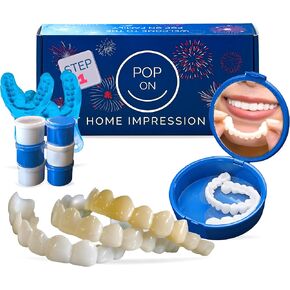 Custom-Made POP ON VENEERS | Comfort Fit Clip On Veneers | at-Home Impression Kit | Stain-Resistant | Veneers Teeth for Women, Fake Teeth for Men | Top & Bottom | Cover Missing Tooth, Gaps, Chips