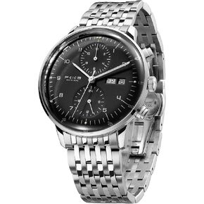 FEICE Men’s Mechanical Watch Bauhaus Automatic Watch Stainless Steel Wrist Watches Casual Dress Watches for Men with Leather Bands Date Calendar-FM121 (Black-2)