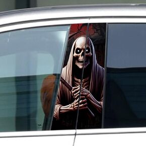 1 Pair Halloween Skull Stickers and Decals, Horror Gothic Skull Skeleton Car Center Pillar Stickers for Cars Window Door Halloween Peeking Sticker Decal 11" x 18.9" (Horror Death)