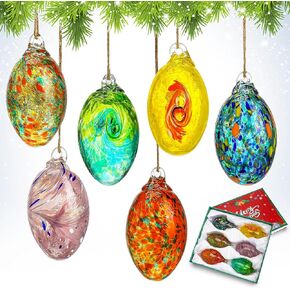 Easter Egg Ornaments for Tree Set of 6 Hand Blown Glass Decorative Egg Ornaments Glass Easter Egg Hanging Ornaments for Tree Glass Easter Egg Ornaments Decorations for Home Wedding Party