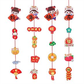 4 Pcs Happy Chinese New Year Banners with Good Wishes Lunar New Year Decorative Mascot Hanging Ornaments for Year of Snake 2025 Spring Festival Lucky Charms Door Curtain Party Supplies