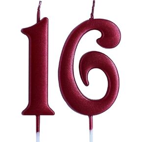 Red 16th Birthday Candle, Number 16 Years Old Candles Cake Topper, Boy Or Girl Party Decorations, Supplies