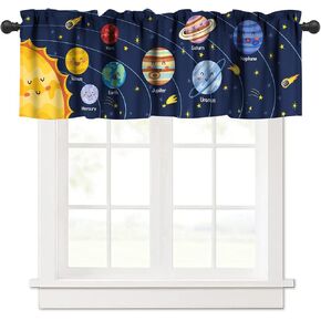 Solar System Universe Valance Curtains for Kids Boys Child Room Outer Space Planet Learning Study Knowledge Galaxy Rod Pocket Darkening Window Treatment Drapes 54x18 Inch