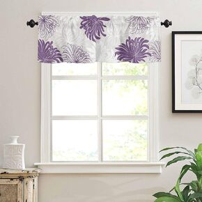 Valances Curtains for Living Room Abstract Flower Purple Gray and White Dahlia Semi Sheer Valance for Windows