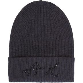 A | X ARMANI EXCHANGE Women's Signature Logo Sparkly Beanie Hat, Nero