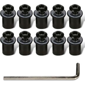 10 PCS Motorcycle Windshield Bolt Set, M5 x 16mm Alloy Waterproof and Rust-Proof Windshield Screws, Windproof Fairing Mounting Fasteners with Wrench, Universal for Most Motorcycles (Black)