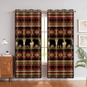 Rustic Lodge Bear Window Curtains Upside Down Bear Farmhouse Cabin Window Treatment Grommet Thermal Curtain Set with Southwestern Patterns for Home Decor 52x84 Inches, 2 Panel CLWYAH2