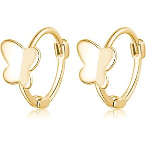 Reffeer Solid 925 Sterling Silver Butterfly Hoop Earrings for Women Cute Butterfly Hoop Earrings Huggie
