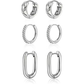 Kyerlyn 3/6 Pairs Gold/Silver Hoop Earrings for Women Twisted Chunky Gold Small Hoop Earrings Set 14K Gold Plated Hypoallergenic Thick Open Multipack Jewelry for Women Valentine's Day Gift
