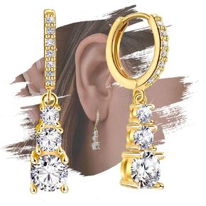 Hoop Earrings with Dangling for Women - Sterling Silver Minimalist Huggie Hoop with Charms Hypoallergenic Stylish Loop Earrings with Drop Dangle for Ladies Fashion Round Earrings Gifts for Birthday