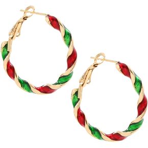 Nanafast Christmas Hoop Earrings for Women Red Green Huggie Hoops Xmas Earrings Colorful Candy Ornament Large Earrings Party Jewelry Festival Accessory