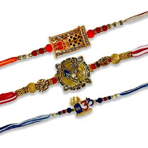 Yolomarts Trishul,Ganesha Designer Rakhi For Brother Pack of 3, Medium