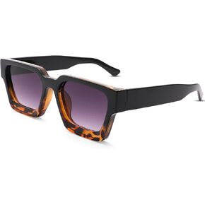 NULOOQ Thick Square Sunglasses for Women – Men Retro Fashion Chunky Rectangle Sun Glasses Black Shades