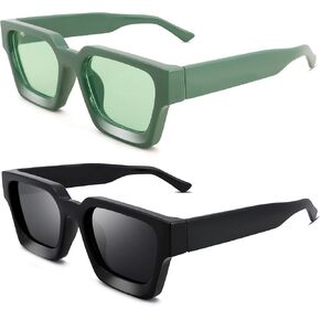 نظارات شمسية مربعة سميكة من NULOOQ للنساء - نظارات شمسية مستطيلة مكتنزة عصرية للرجال بظلال سوداء in Kuwait