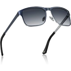 CARFIA Spring Hinges Polarized Mens Sunglasses UV400 Protection Metal Anti-glare Driving Shades with Grid Pattern Temples