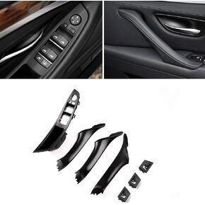 مجموعة مقابض الباب Jaronx 7 قطع لسيارة BMW 5 Series F10/F11، مسند ذراع مفتاح نافذة السائق + مقبض سحب باب الركاب + أغطية مفاتيح النافذة لسيارات BMW 520 523 525 528 530 535 (2010-2016) (أسود)