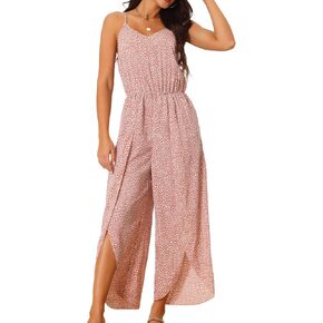 Seta T Women's Summer Casual Spaghetti Straps Sleeveless V Neck Tie Waist Split Wide Leg Jumpsuits Rompers in Saudi Arabia