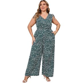 ShopWonder Plus Size Wide Leg Jumpsuits for Women Summer Sleeveless One Piece Outfit Elastic Waist Business Casual Jumpsuits