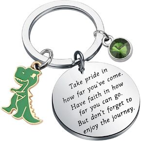 FUSTMW Dinosaur Keychain Dino Fans Gifts Dinosaur Lover Gifts Dinosaur Graduation Gifts Animals Dinosaur Key Ring with Birthstone (silver)
