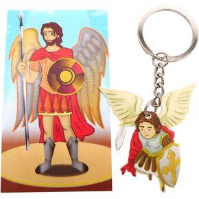 سلسلة مفاتيح Westmon Works St. Michael Archangel ومجموعة البطاقات المقدسة - سحر حامي الأطفال لحقائب الظهر والحقائب المدرسية