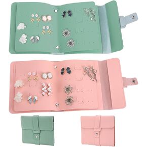 2 PCS Stud Earring Organizer Travel Jewelry Box, Jewelry Roll Organizer Book, Portable PU Leather Travel Jewelry Case, Earring Holder Compact Earring Storage Book for Women and Girls